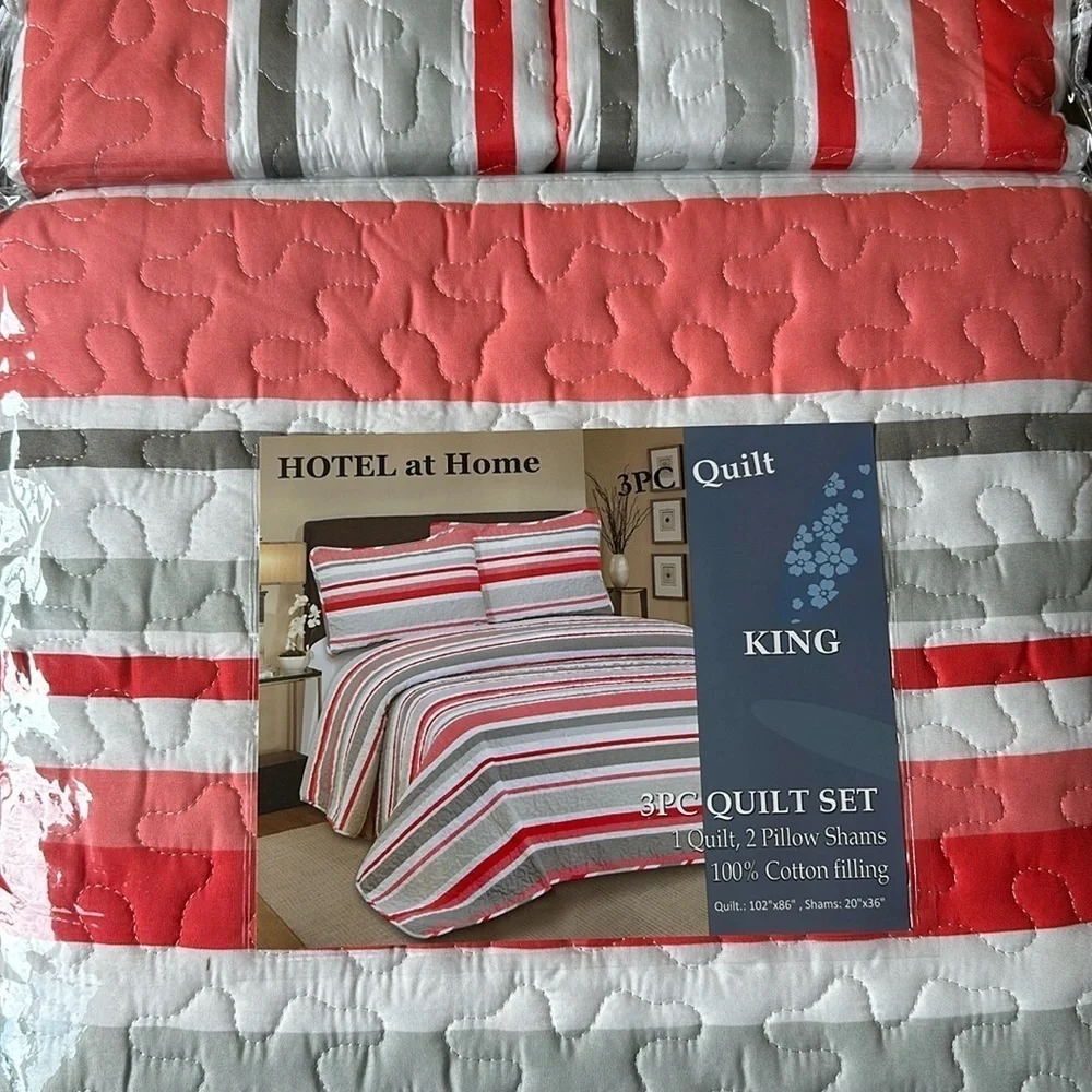 Hotel at home King 3pc Quilt set Shades of Orange Stripes